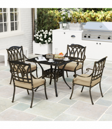 Outsunny 5 Pieces Cast Aluminium Garden Dining Set with Parasol Hole, Bronze