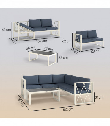 Outsunny 5 Seater Sectional Outdoor Sofa Set with Loveseats for Garden Grey