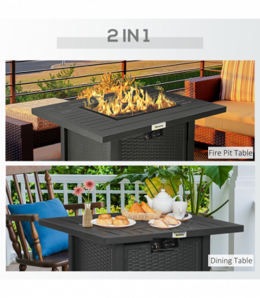 Outsunny 50,000 BTU Gas Firepit Table with Protective Cover, Spark Guard