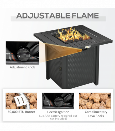 Outsunny 50,000 BTU Gas Firepit Table with Protective Cover, Spark Guard