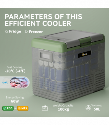 Outsunny 50L Car Refrigerator 12V Portable Freezer for Camping, Light Green