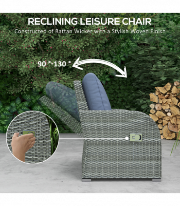 Outsunny 6pc Padded Outdoor Rattan Wicker 3-Seat Sofa Recliner Footstool Table