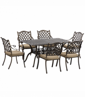Outsunny 7-PC Cast Aluminum Patio Dining Set w/ Umbrella Hole & Cushion, Bronze