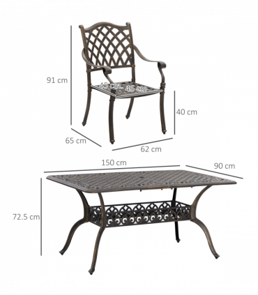 Outsunny 7-PC Cast Aluminum Patio Dining Set w/ Umbrella Hole & Cushion, Bronze