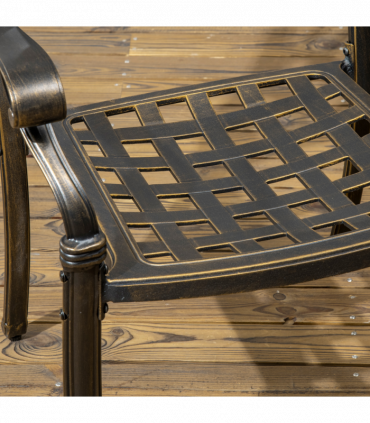 Outsunny 7-PC Cast Aluminum Patio Dining Set w/ Umbrella Hole & Cushion, Bronze
