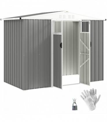 Outsunny 8 x 4 ft Garden Storage Shed, Outdoor Metal Shed, Light Grey