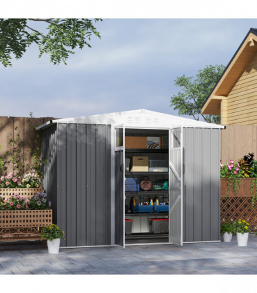 Outsunny 8 x 4 ft Garden Storage Shed, Outdoor Metal Shed, Light Grey