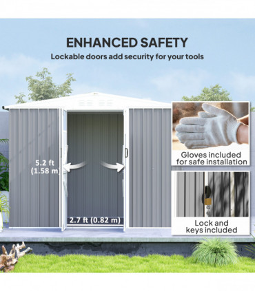 Outsunny 8 x 4 ft Garden Storage Shed, Outdoor Metal Shed, Light Grey