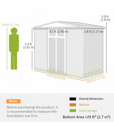 Outsunny 8 x 4 ft Garden Storage Shed, Outdoor Metal Shed, Light Grey