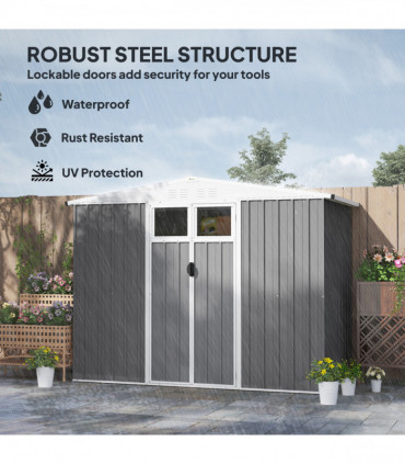 Outsunny 8 x 4 ft Garden Storage Shed, Outdoor Metal Shed, Light Grey