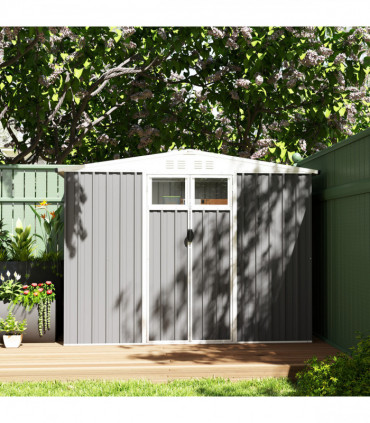 Outsunny 8 x 4 ft Garden Storage Shed, Outdoor Metal Shed, Light Grey