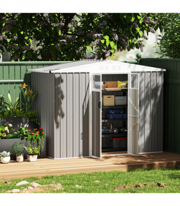 Outsunny 8 x 4 ft Garden Storage Shed, Outdoor Metal Shed, Light Grey