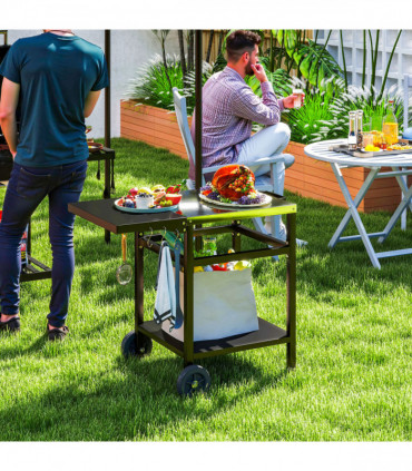 Outsunny BBQ Trolley with Foldable Side Table, Movable Pizza Table, Black