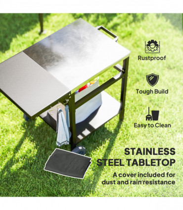 Outsunny BBQ Trolley with Foldable Side Table, Movable Pizza Table, Black