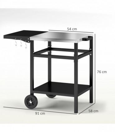 Outsunny BBQ Trolley with Foldable Side Table, Movable Pizza Table, Black