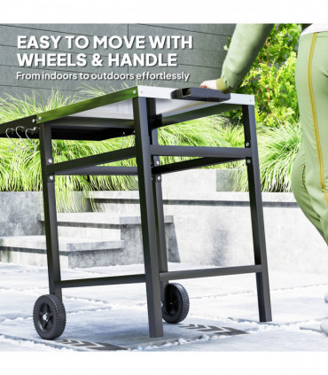Outsunny BBQ Trolley with Foldable Side Table, Movable Pizza Table, Black