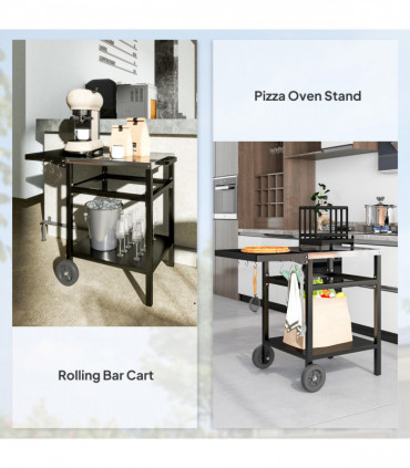 Outsunny BBQ Trolley with Foldable Side Table, Movable Pizza Table, Black