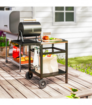 Outsunny BBQ Trolley with Foldable Side Table, Movable Pizza Table, Black