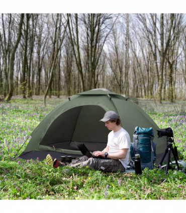 Outsunny Camping Tent for 2 Person Dome Tent w/ Storage Pocket Dark Green