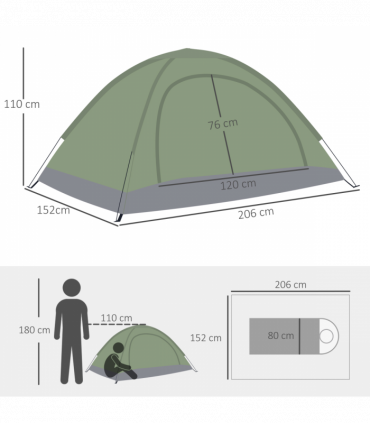Outsunny Camping Tent for 2 Person Dome Tent w/ Storage Pocket Dark Green