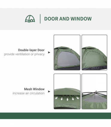 Outsunny Camping Tent for 2 Person Dome Tent w/ Storage Pocket Dark Green