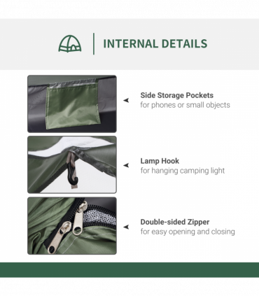 Outsunny Camping Tent for 2 Person Dome Tent w/ Storage Pocket Dark Green