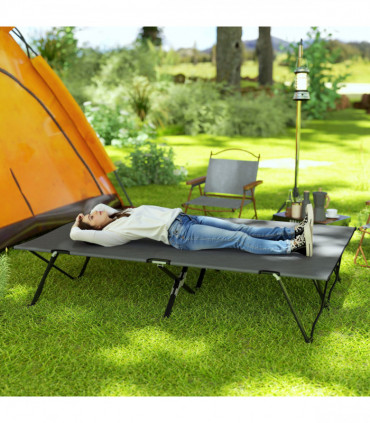Outsunny Double Camping Folding Cot Portable Sleeping Bed, Charcoal Grey