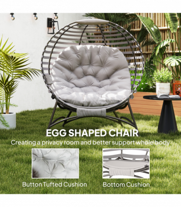 Outsunny Egg Chair w/ Cushion Steel Frame and Side Pocket, Light Grey