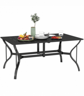 Outsunny Garden Dining Table with Steel Frame and Slatted Top for Balcony Black