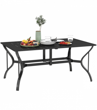 Outsunny Garden Dining Table with Steel Frame and Slatted Top for Balcony Black