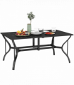 Outsunny Garden Dining Table with Steel Frame and Slatted Top for Balcony Black