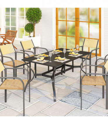 Outsunny Garden Dining Table with Steel Frame and Slatted Top for Balcony Black