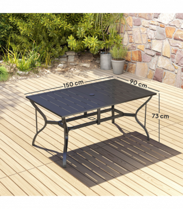 Outsunny Garden Dining Table with Steel Frame and Slatted Top for Balcony Black