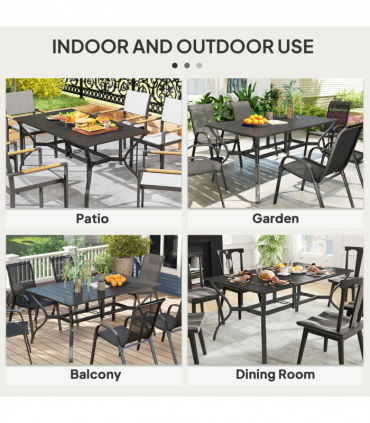 Outsunny Garden Dining Table with Steel Frame and Slatted Top for Balcony Black