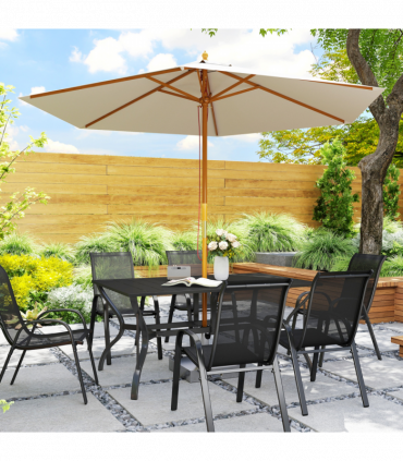 Outsunny Garden Dining Table with Steel Frame and Slatted Top for Balcony Black
