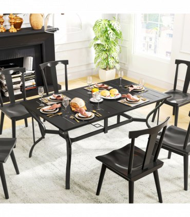 Outsunny Garden Dining Table with Steel Frame and Slatted Top for Balcony Black