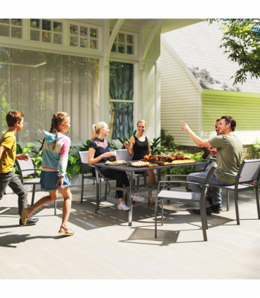 Outsunny Garden Dining Table with Steel Frame and Slatted Top for Balcony Black