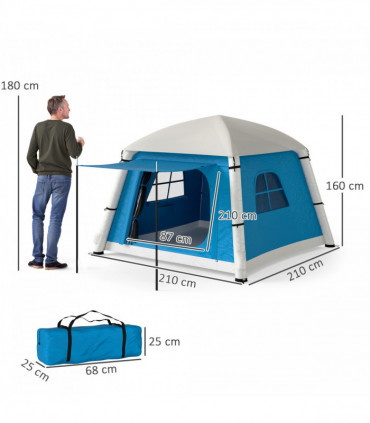 Outsunny Inflatable Camping Tent, 2 Man Tent, Light Blue