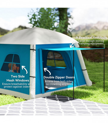 Outsunny Inflatable Camping Tent, 2 Man Tent, Light Blue