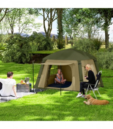 Outsunny Inflatable Camping Tent, Easy Setup 2 Man Tent, Brown