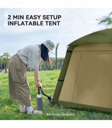 Outsunny Inflatable Camping Tent, Easy Setup 2 Man Tent, Brown