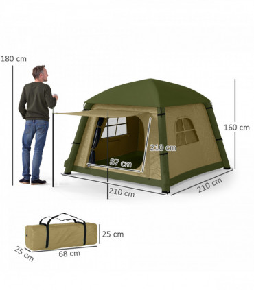 Outsunny Inflatable Camping Tent, Easy Setup 2 Man Tent, Brown