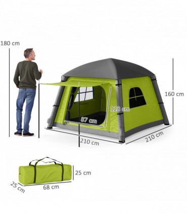 Outsunny Inflatable Camping Tent, Easy Setup 2 Man Tent, Green