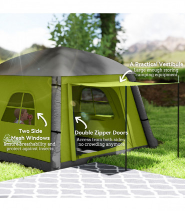 Outsunny Inflatable Camping Tent, Easy Setup 2 Man Tent, Green
