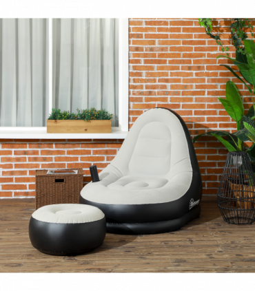Outsunny Inflatable Chair and Foot Stool for Gaming, Reading, Watching, Grey