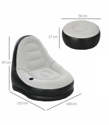 Outsunny Inflatable Chair and Foot Stool for Gaming, Reading, Watching, Grey