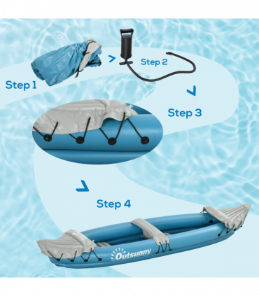 Outsunny Inflatable Kayak Two-Person Inflatable Boat w/ Air Pump, Blue