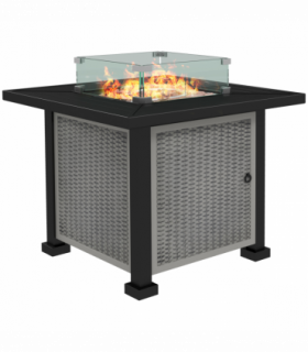 Outsunny Outdoor Propane Gas Fire Pit Table w/ Wind Screen & Glass Beads, Grey