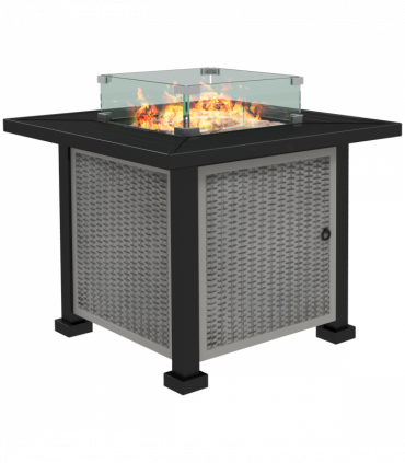 Outsunny Outdoor Propane Gas Fire Pit Table w/ Wind Screen & Glass Beads, Grey