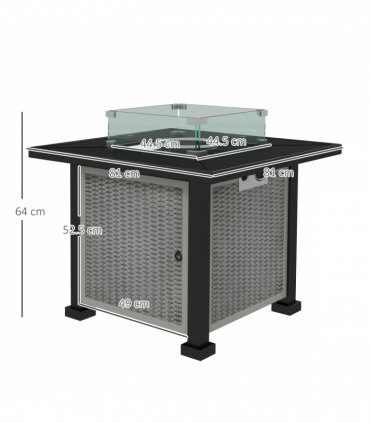 Outsunny Outdoor Propane Gas Fire Pit Table w/ Wind Screen & Glass Beads, Grey
